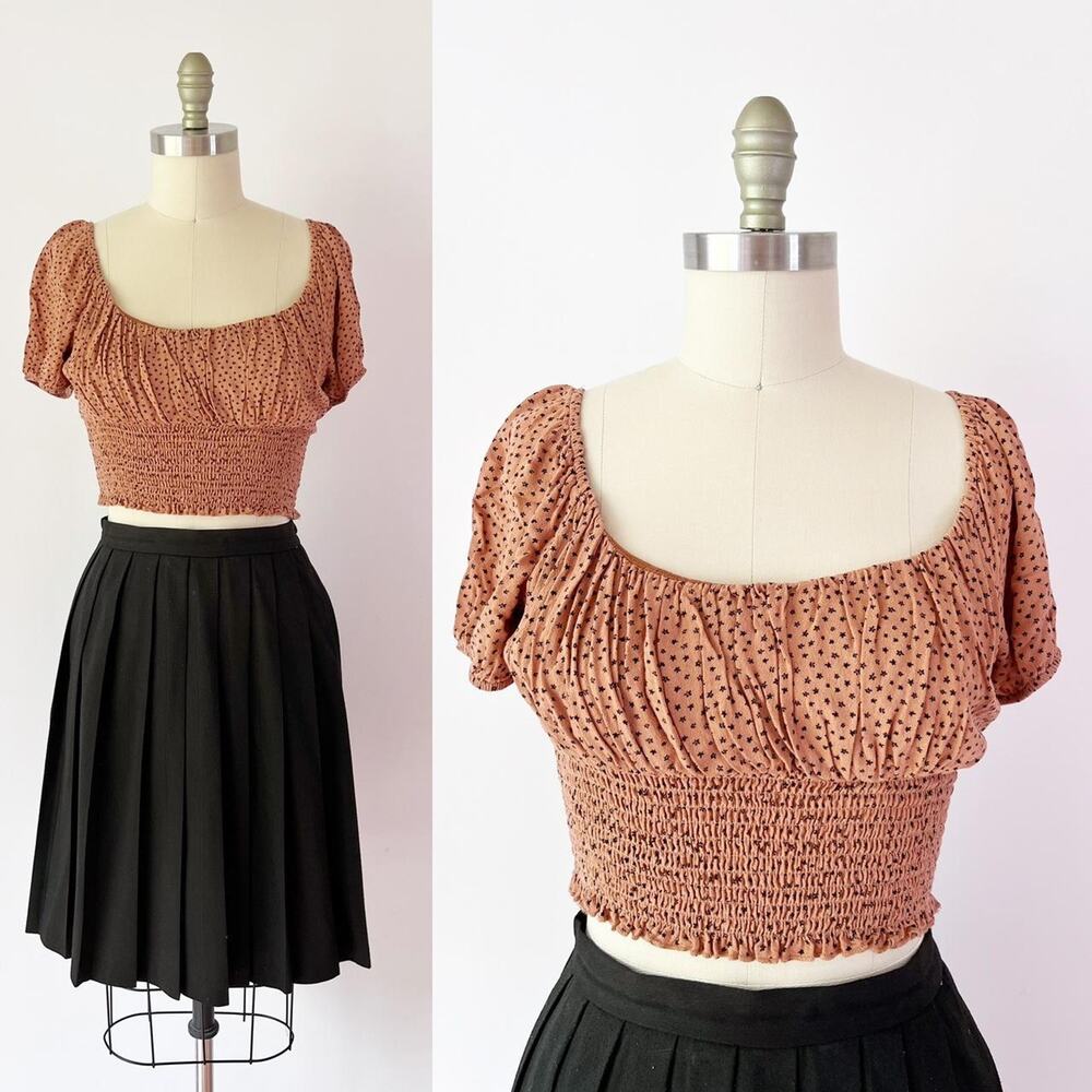 L.A. Hearts Milkmaid Top Terracotta‎ Star Print Smocked Puff Sleeve Medium
